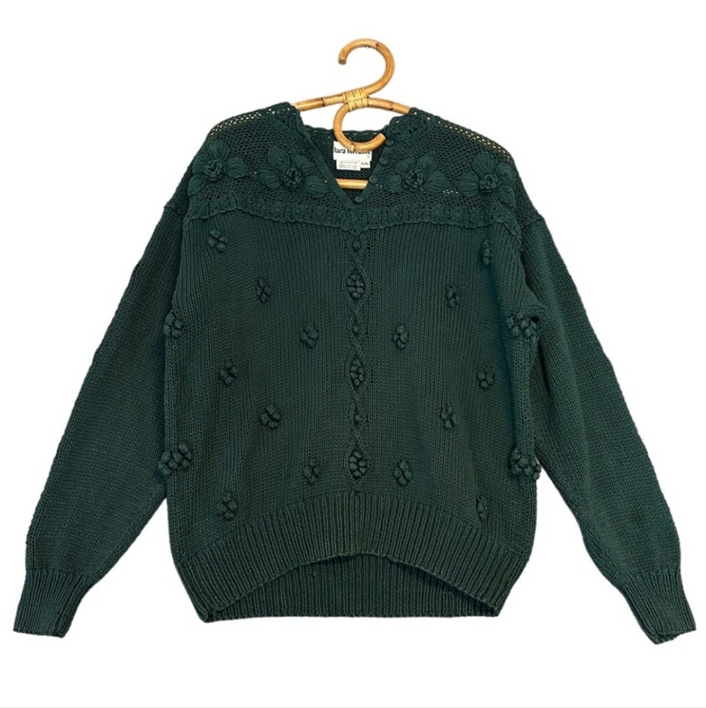 Vintage | Lara Ferrante | Deep Green Textured Knit Sweater Size XL